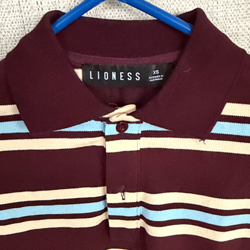 Lioness Burgundy and Cream Striped Long Sleeve Polo - Picture 2 of 4